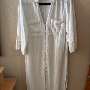 Zara Cream Long Sleeve Button-Down Dress